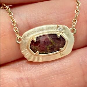 Kendra Scott Gold Necklace with Burgundy Stone Pendant with crystal accents
